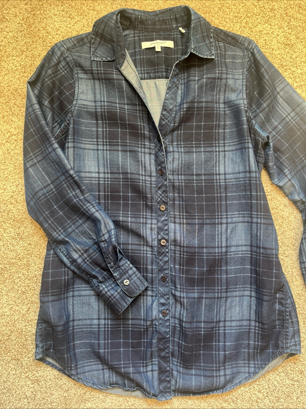 Foxcroft Blue Plaid 100% Tencel Casual Button-Down Shirt